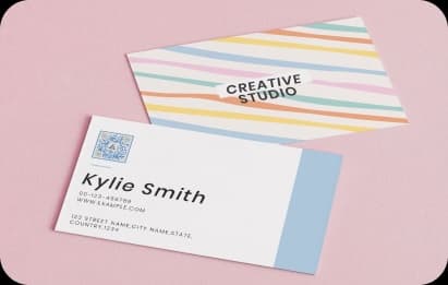 creative gradient business cards with QR code of the design studio`s website