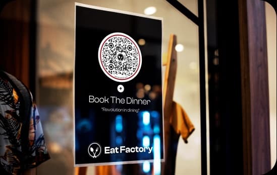 leaflet in the restaurant window for booking a table with a QR code