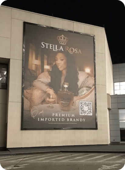 airport high-rise billboard at stella rosa wine with QR code pointing to the stella rosa website